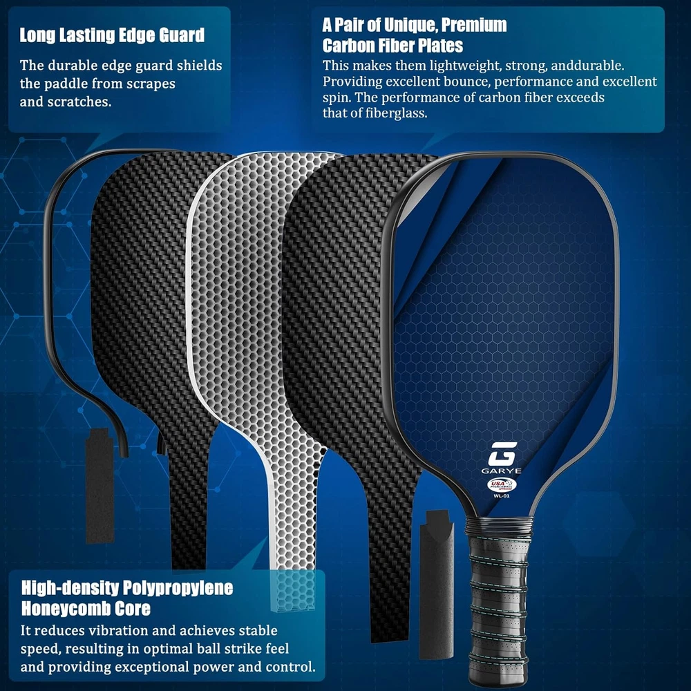 Pickleball Paddle Set of 4, Carbon Fiber with 6 Balls, 1 Bag, 4 Grip Tapes