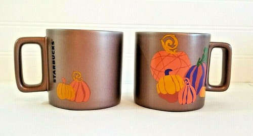 Starbucks Coffee Mug 2021 Fall Theme Pumpkin 12oz Set of 2 New - Picture 4 of 11