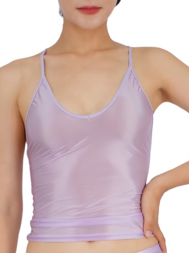 Women's Glossy Stretchy Spaghetti Straps Tank Top Camisole Daily Wear Undershirt - Picture 40 of 105