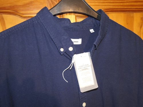 Mens Jack & Jones navy blue cotton/linen mix summer shirt SS 3xl BNWT Cost £45 - Picture 3 of 5