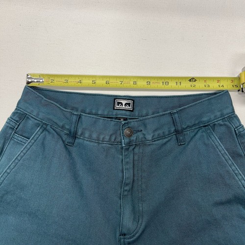 Obey Jeans Mens 30 Teal Straight Cropped Denim Pants Blue Green Propaganda Y2K - Picture 19 of 19