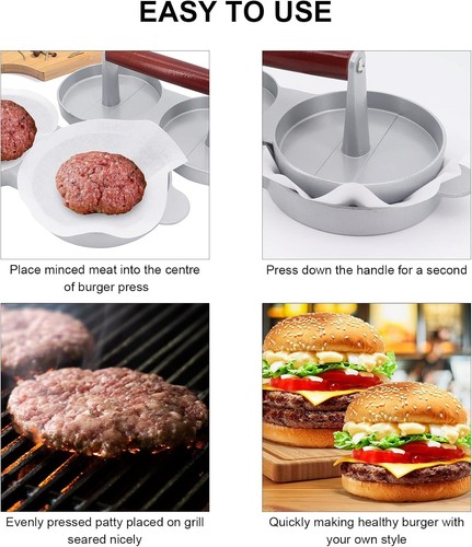 Double Burger Press Hamburger Maker Non Stick Aluminium Beef Patty Meat BBQ - Picture 8 of 20