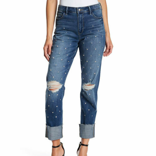 Sam Edelman The Mary Jane Rhinestone Accented Distressed Blue Jeans Size 2 / 26 - Picture 7 of 8
