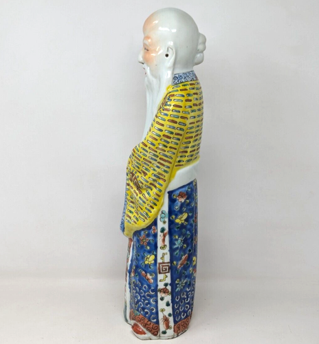 Antique Chinese Famille Rose Sanxing Star God Shou Xing Longevity Statue SD24 - Picture 2 of 10