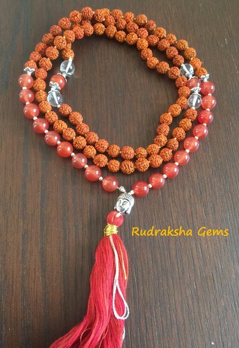 CARNELIAN RUDRAKSHA BUDHA CRYSTAL STONE JAPA MALA ROSARY BEADS MEDITATION YOGA - Picture 2 of 3