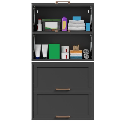 Wall Cabinet 2-tier Kitchen Cabinet With 2 Doors For Bathroom Medicine Cabinet - Picture 12 of 13