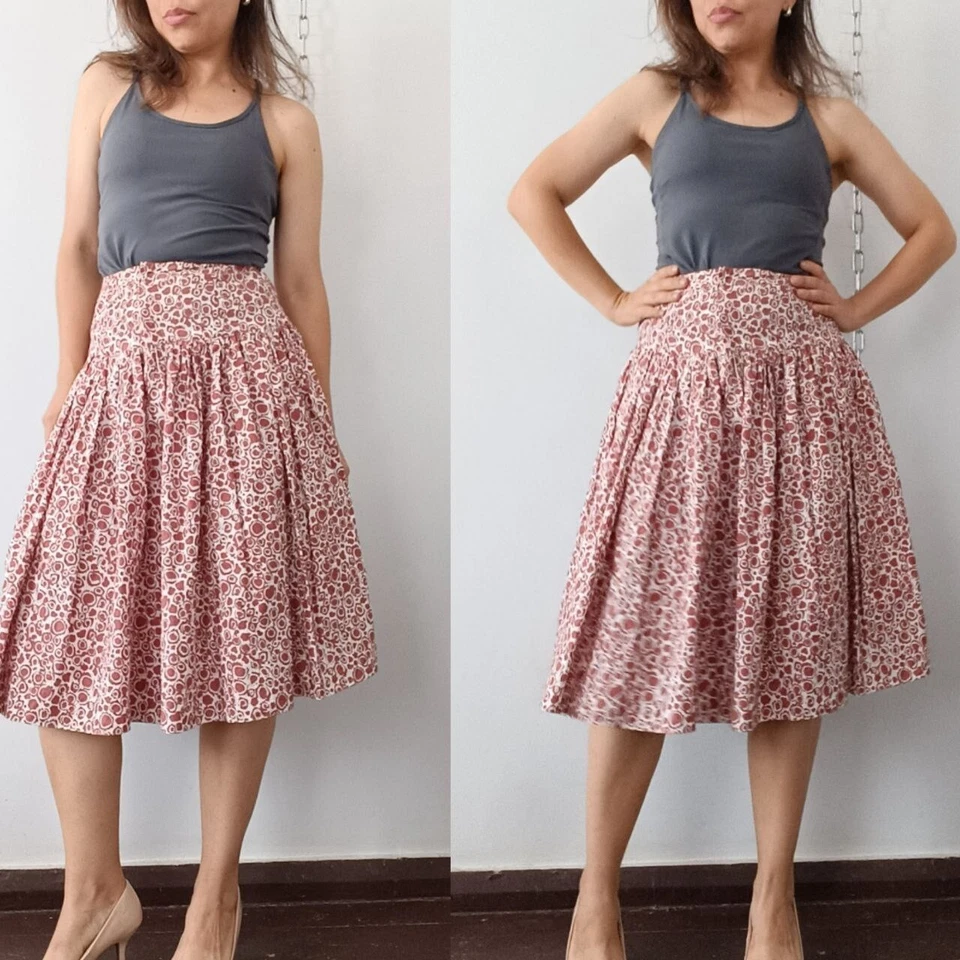 Falda Marni Talla 38 Blanca Borgoña Algodón Plisada Cintura Alta Lunares Foto 2 de 4