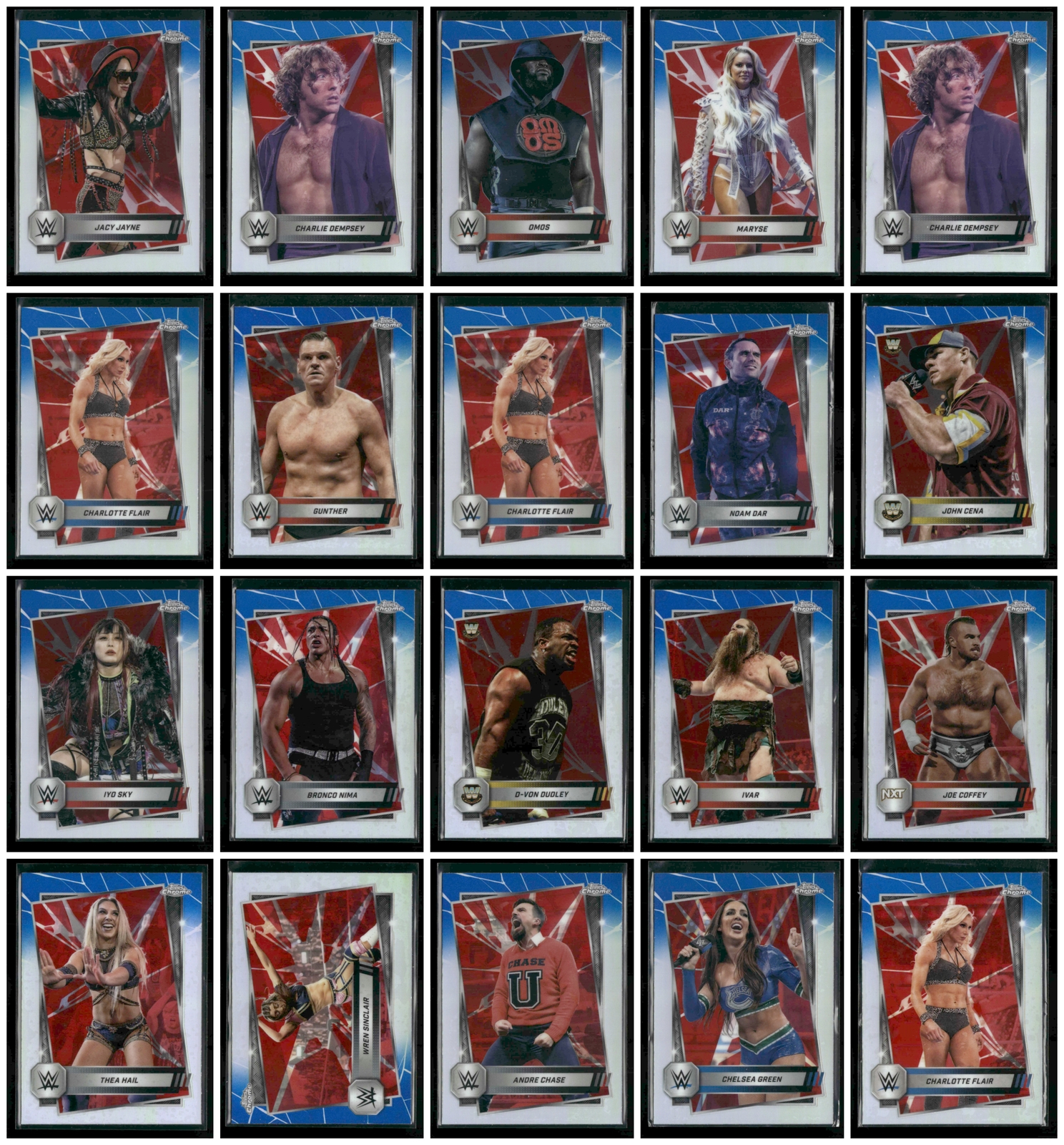 Charlotte Flair Gunther 2025 Topps Chrome WWE Red and Blue 20 Cards Lots [don33