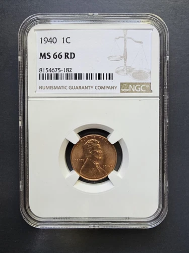 Brilliant Red 1940 1C MS 66 RD Lincoln Wheat One Cent NGC MS66RD  Wheat Penny