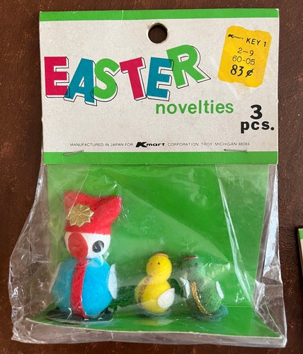 NOS 2 Vintage Spun Cotton Chicks and Bunnies Felt Flocked Easter Novelties Japan - Picture 3 of 10