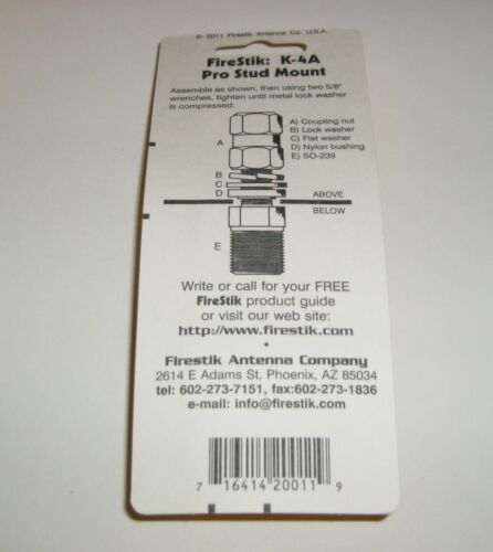 Firestik K-4A Heavy Duty SO-239 Stud do mocowania anteny CB Radio - pakiet detaliczny - Zdjęcie 3 z 4