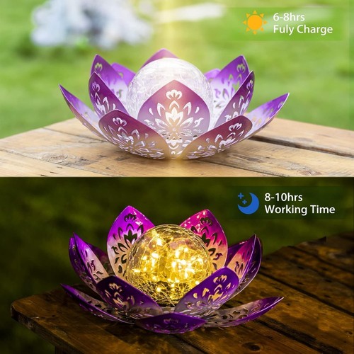 Stylish Solar Flower Table Lamp with Gradient Purple Shade - Perfect for Garden - Picture 5 of 8