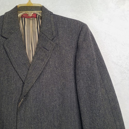 Vintage 50s Hart Schaffner Marx Tweed Overcoat Trench 42 Herringbone Mid-Century - Picture 14 of 20