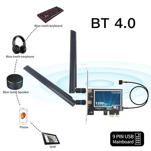 Dual Band PCIe WiFi Card FV-AC1200 802.11ac 867Mbps+BT4.0 w/ Brackets Desktop - Picture 12 of 12