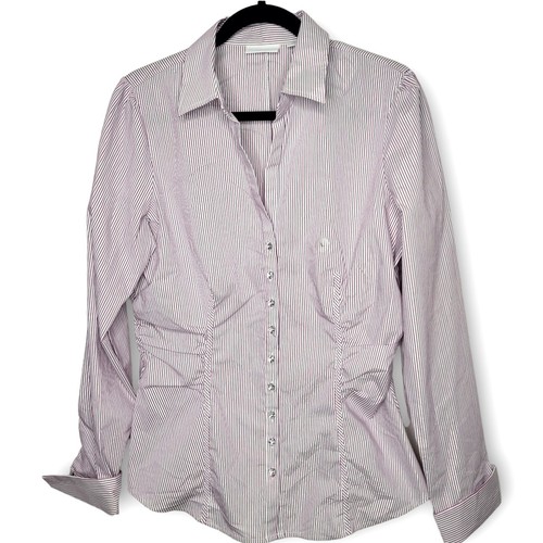 New York & Company Striped Crystal Buttons Collared Women Dress Shirt Sz L - Picture 1 of 10
