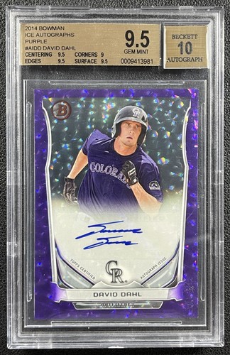 DAVID DAHL BGS 9.5 2014 BOWMAN #AI-DD ICE PURPLE ICE AUTOGRAPH AUTO 8/10 ROCKIES
