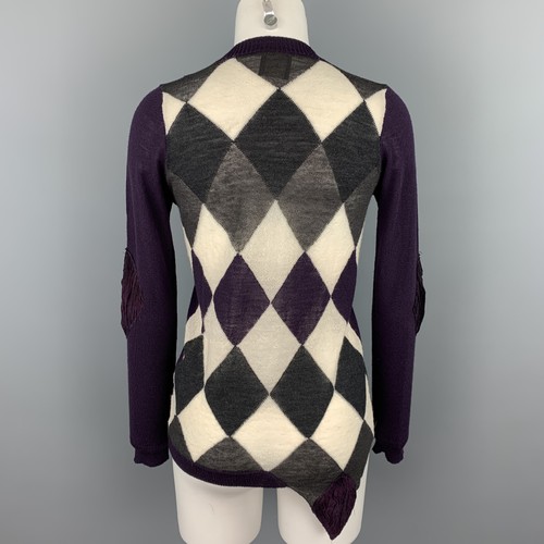 PERESTESO Size 6 Purple Knitted Argyle Virgin Wool Blend Cardigan - Bild 3 von 5