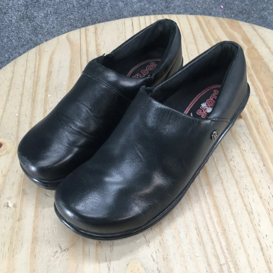 Zuecos de cuña informales sin cordones de cuero negro antideslizantes Klogs para mujer 7,5 M Foto 3 de 4
