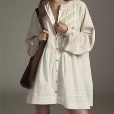 Pilcro Anthropologie Boho Button Front Tunic Dress Cottagecore Layered XS