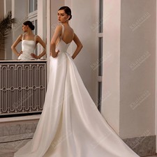Elegant Wedding Dresses Satin Bridal Gowns Pearl Robe Detachable Sweep Train HOT