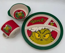 Dr. Suess The Grinch Kids Bamboo Mealtime Set 3PC Plate, Cup & Bowl