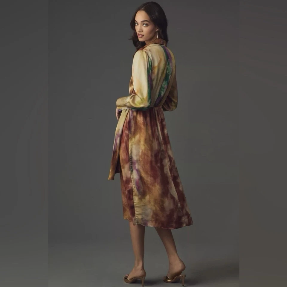 NWT Anthropologie Multicolor Tie Dye Dress SZ S Tie Waist Classic Boho - Image 3 of 4