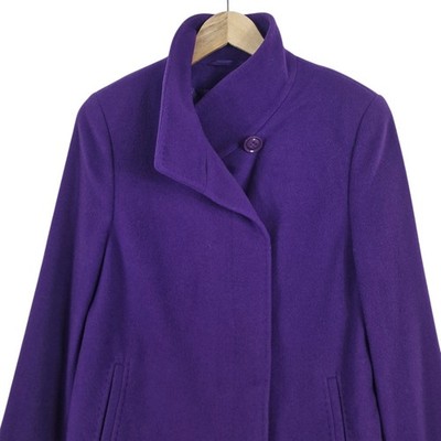  BASLER Wool Cashmere Coat UK 10 Purple Violet Funnel Neck Swing Jacket Car 