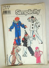 Simplicity Clown Costume Pattern 7649 Size 6 8