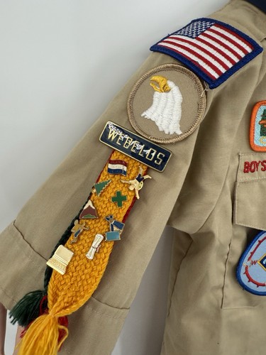 Boy Scouts of America Youth Uniform Shirt Beige Cotton Blend USA Size Small - Picture 6 of 8