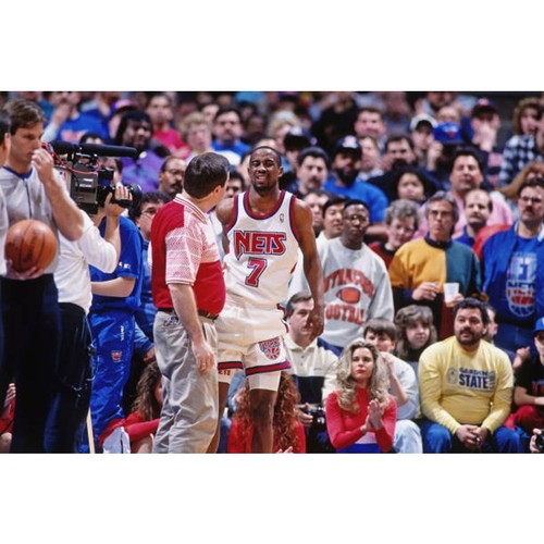 New Jersey Nets 90s PRO Player puffer Color Block jacket L blue red NBA vtg - Picture 10 of 11