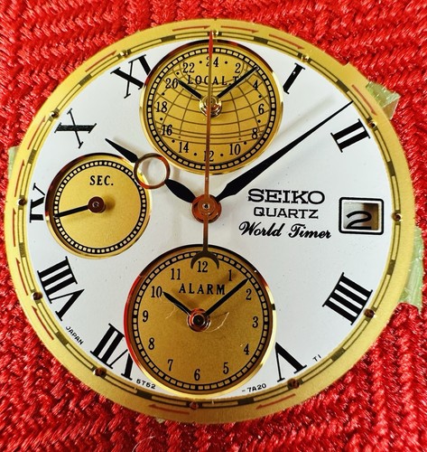 5T52 7A20 Seiko Quartz World Timer Dial Multi-Subdial Date Gold Parts