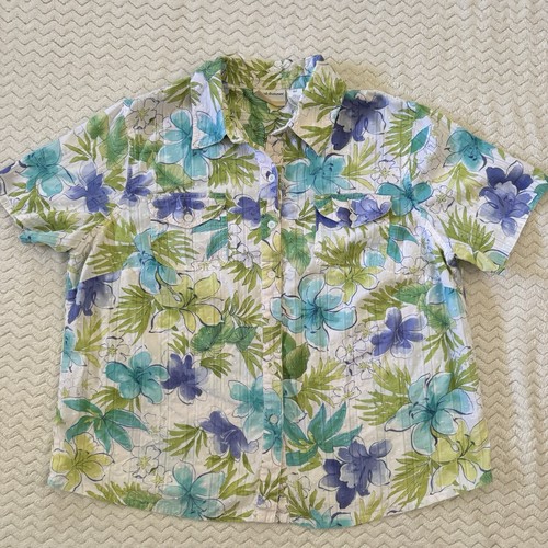 ALFRED DUNNER Hawaiian Cabana Caribbean Print Cotton Button Down Shirt Sz 18W/2x