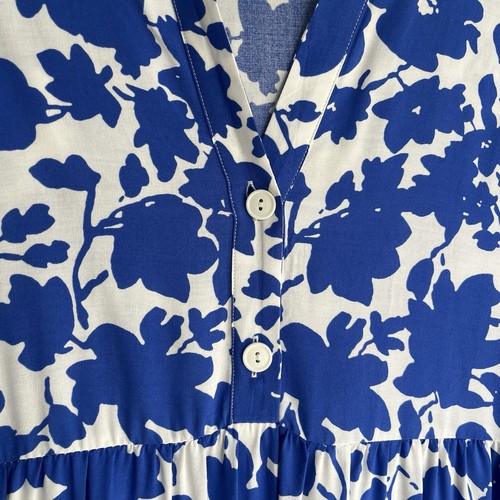 Zara Summer Midi Dress L / UK 12 14 Blue & White Floral Tiered Smock - Picture 6 of 10