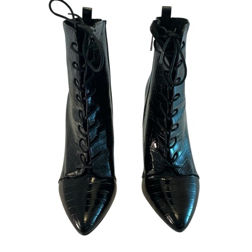 Charles by Charles David Passe Black Croc Print Stiletto Lace-Up Zip Boot 10 - Picture 13 of 14