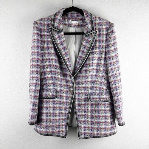 Veronica Beard Etney Plaid Tweed Single Dickey Blazer Size 12 - Picture 2 of 7