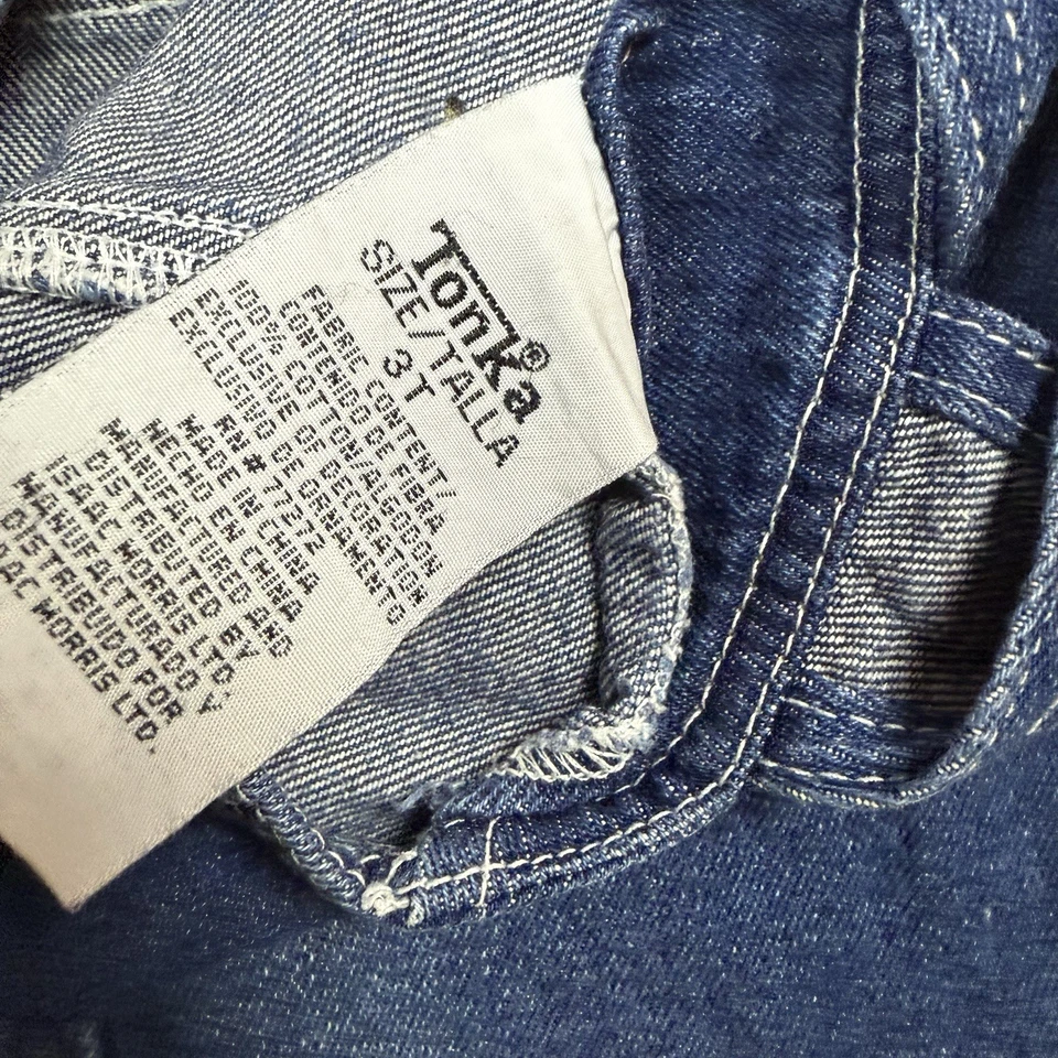 Talla 3T De Colección Años 90 Tonka Baúl Niños Pequeños Denim Mono Jeans Pantalones Cortos Mono Foto 4 de 4