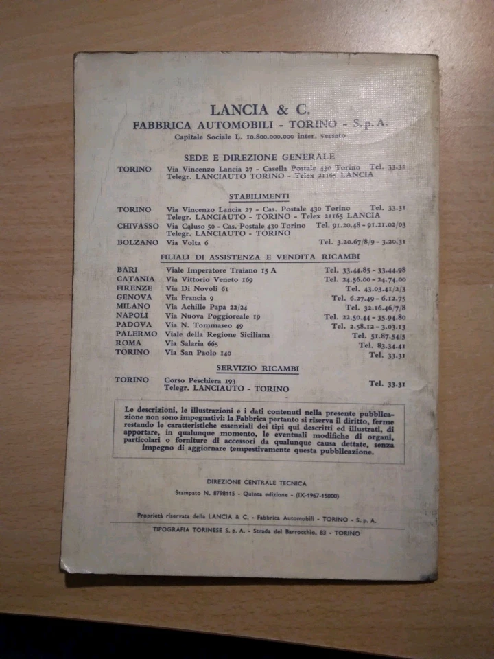 Lancia Fulvia 2c Gt Libretto Uso E Manutenzione 1967 - Immagine 3 di 3