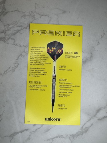 Unicorn DVDB Premier 90% Tungsten Soft Tip Darts 20g – 3 Pack – New - Picture 4 of 5