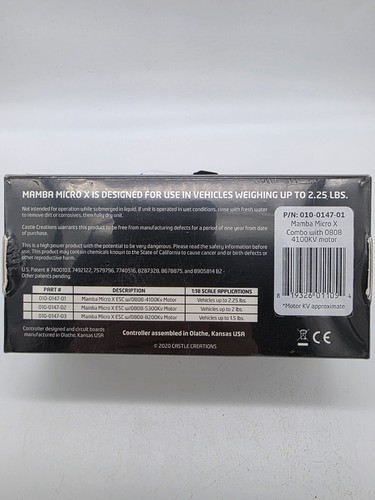 Castle Creations Mamba Micro X Combo w/ 0808 4100kv Motor (010-0147-01)  SEALED  - Picture 2 of 2
