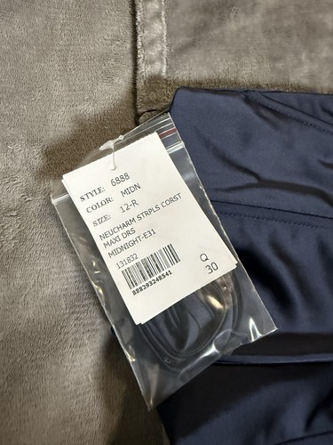 NWT After Six Strapless Topstitched Corset Satin Gown Draped Column Skirt Blue - Picture 7 of 9