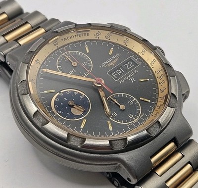 1980 Longines Conquest Astronomic Chronograph Rf 4983 Titanium