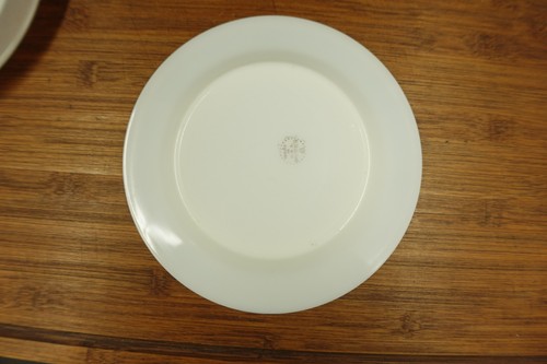 2 Vintage Pyrex Milk Glass Salad Plates W/ Gray Trim 8 1/4" - Picture 4 of 9