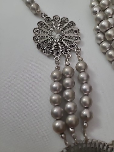Medallion Silver Tone Necklace Earring Bracelet Multi-strand Beads Just Jewelry - Picture 6 of 17