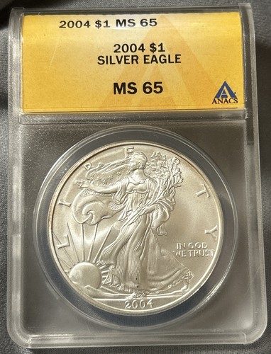2004 $1 American Silver Eagle - .999 Fine ~ ANACS MS 65