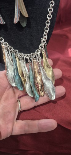 Vintage Signed RLM Robert Lee Morris Spoon Necklace Earrings Brass Silver Gold - Picture 2 of 4