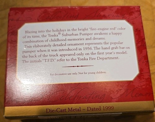 1999 Hallmark Keepsake TONKA 1956 SUBURBAN PUMPER NO 5 Die Cast Fire Truck w Box - Picture 9 of 11
