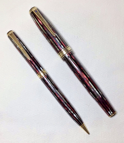 Juego Parker Blue Diamond Duofold Senior Granate 1941 Super Limpio Restaurado - Imagen 11 de 14