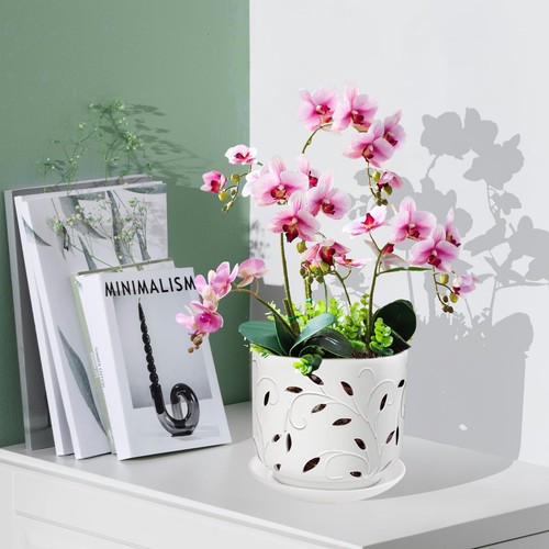 Orchid Pots with Holes, 7 Inch Orchid Pots with Drainage Holes and Tray, Indo... - Picture 2 of 7