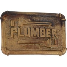 Brass Plumbing Plumber Pipe Wrench Tool Pipefitter Gift 70s Vintage Belt Buckle