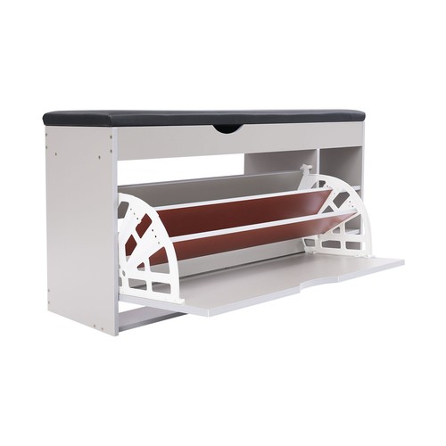 Banco de zapatos 3 niveles estantes de almacenamiento estante organizador con asiento suave entrada taburete de zapatos - Imagen 11 de 16